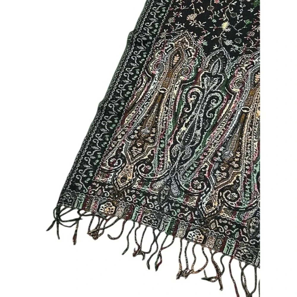 Jamawar Paisley Floral Pashmina Blend Scarf‎ Fringed Shawl Wrap 64x28 Boho Soft